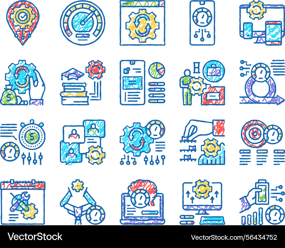 Optimize operations set icons hand drawn vector image