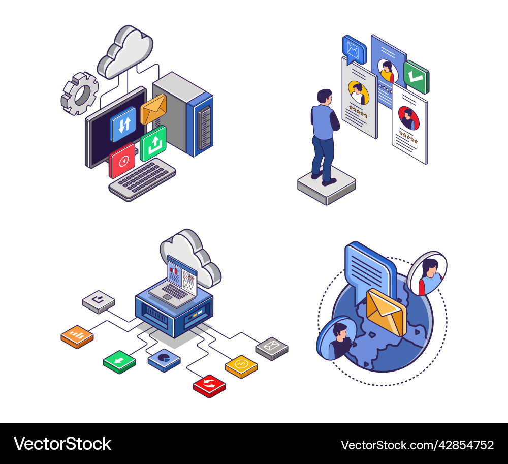 Set of icons for cloud server computer technology Set of icons for cloud server computer technology vector image