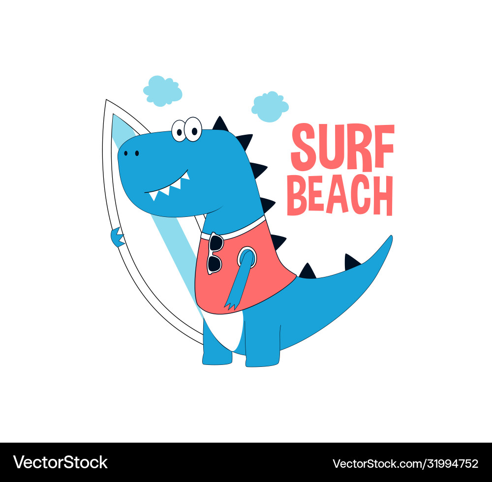 Surfer dinosaur print design with slogan Surfer dinosaur print design with slogan vector image