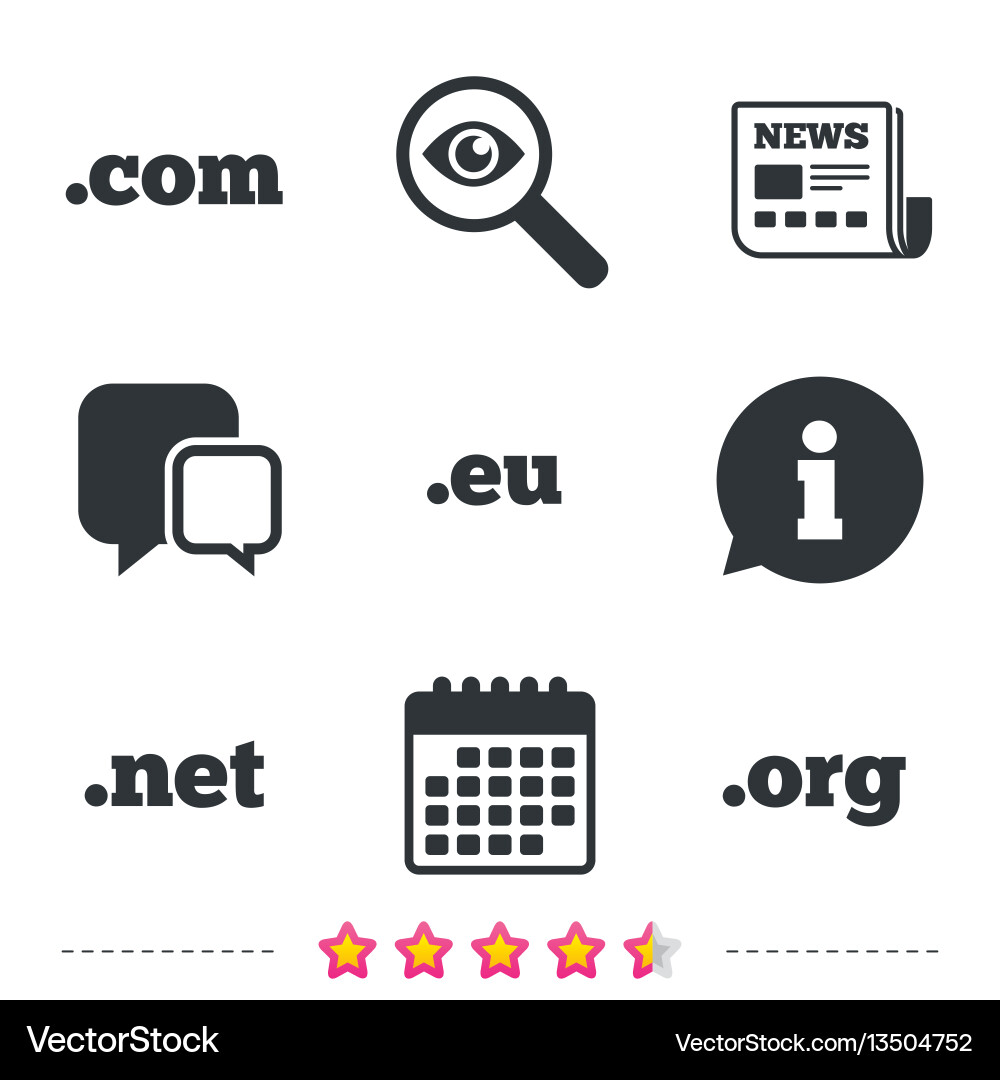 Top-level domains signs com eu net and org Top-level domains signs com eu net and org Vector Image