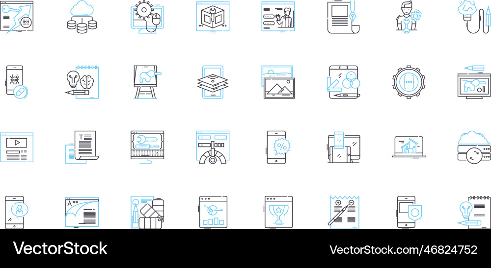 Virtual security linear icons set encryption vector image