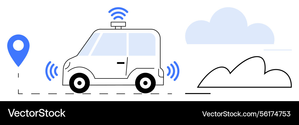 Autonomous vehicle navigating with gps marker Autonomous vehicle navigating with gps marker vector image