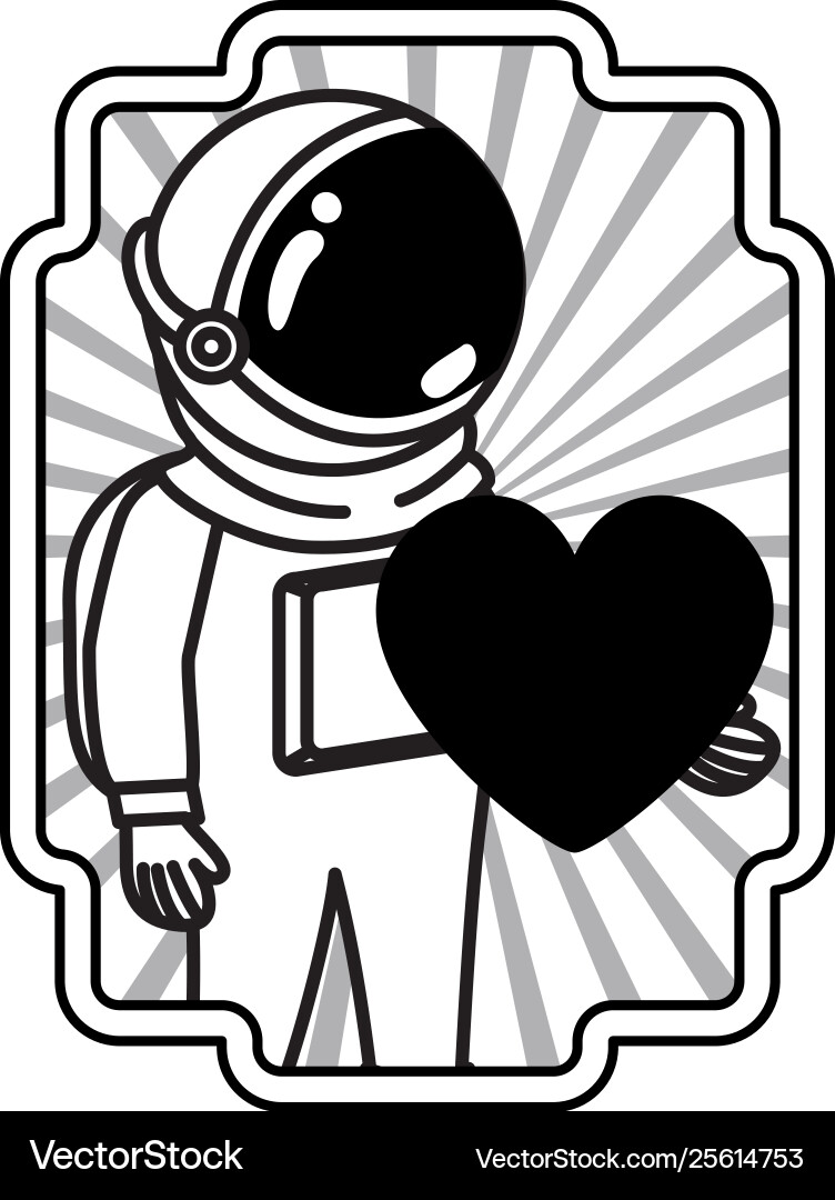 Frame with astronaut and heart in white background Frame with astronaut and heart in white background vector image