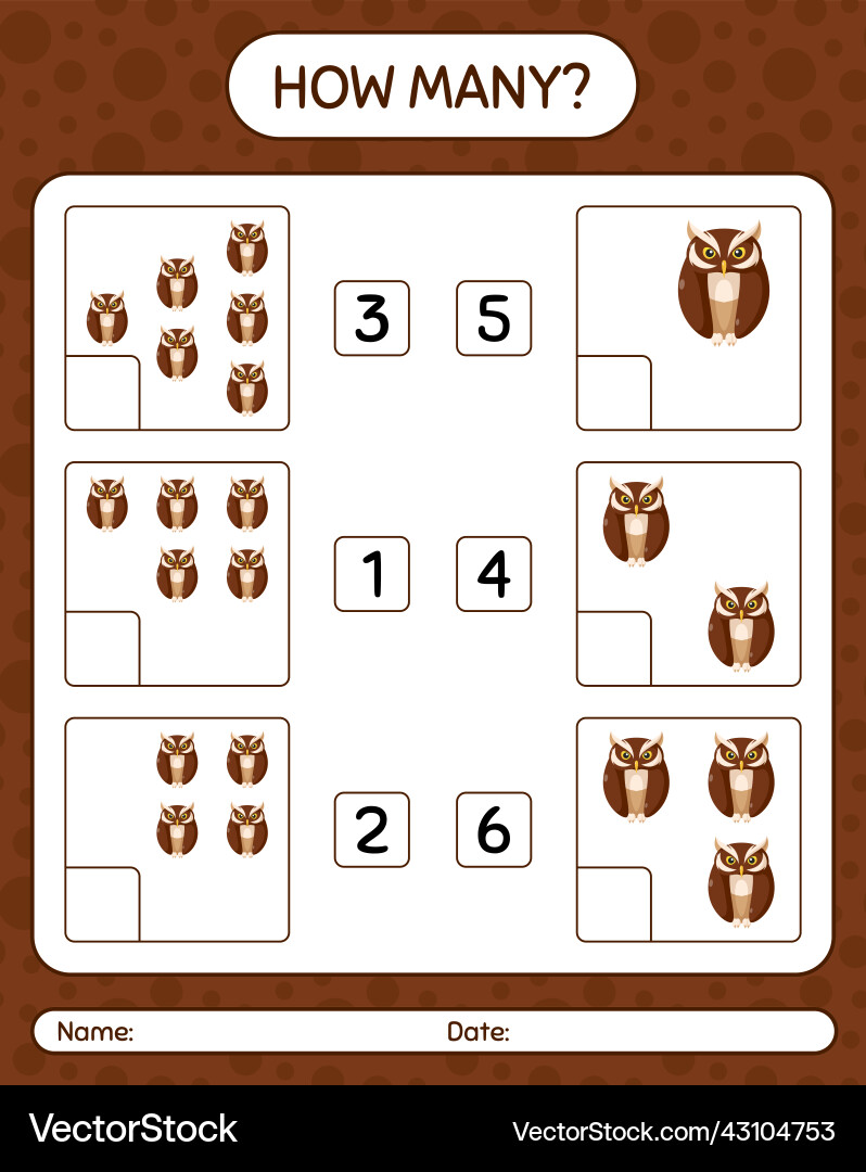 How many counting game with owl worksheet How many counting game with owl worksheet vector image