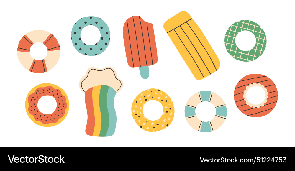 Inflatable rubber swimming rings set top view Vector Image