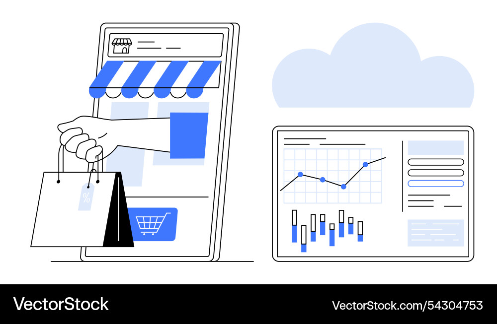 Online shopping and data visualization displayed Vector Image