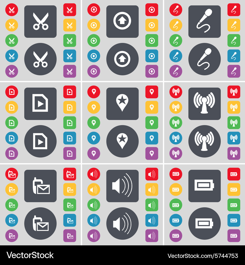 Scissors arrow up microphone media file checkpoint vector image