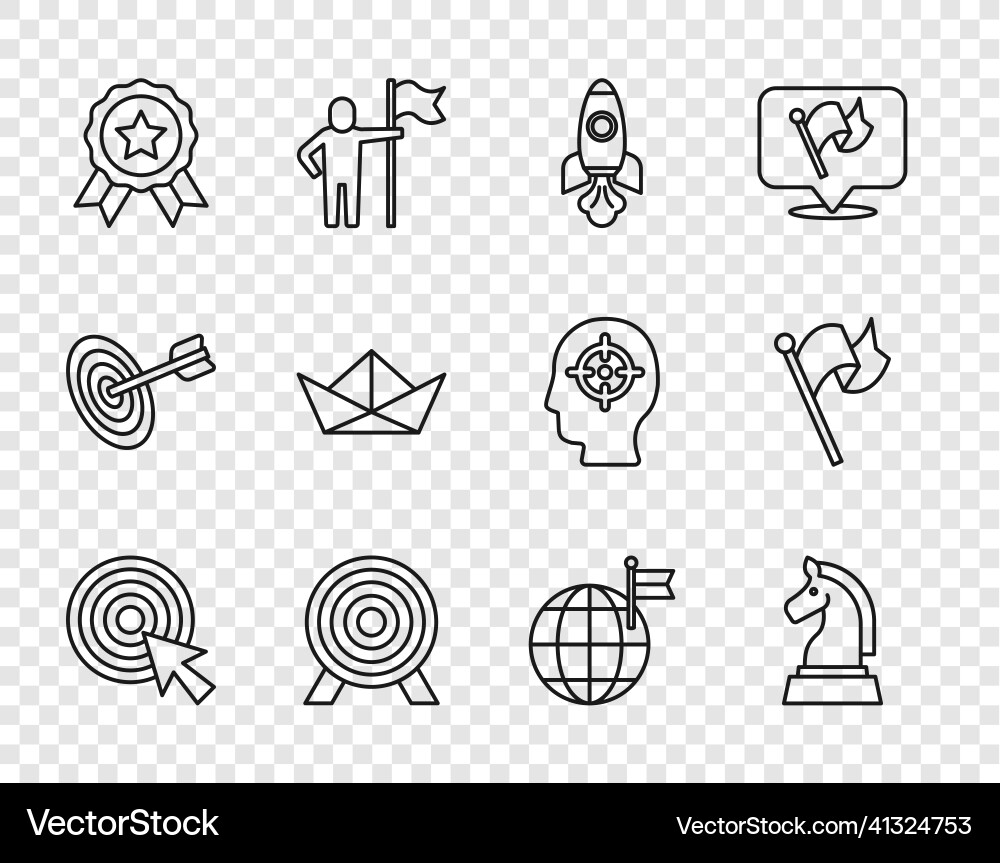 Set line target with arrow chess rocket ship Vector Image