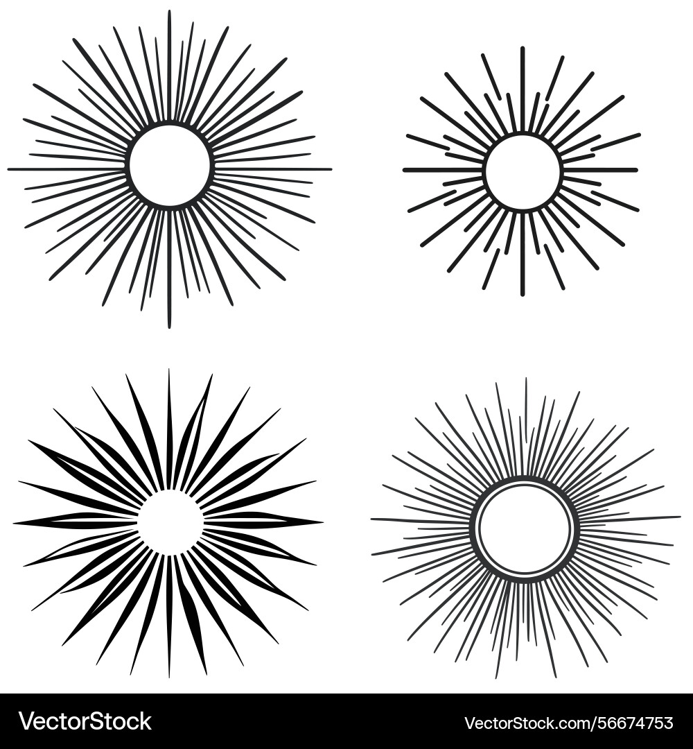 Set of sunbursts rays in linear style Vector Image