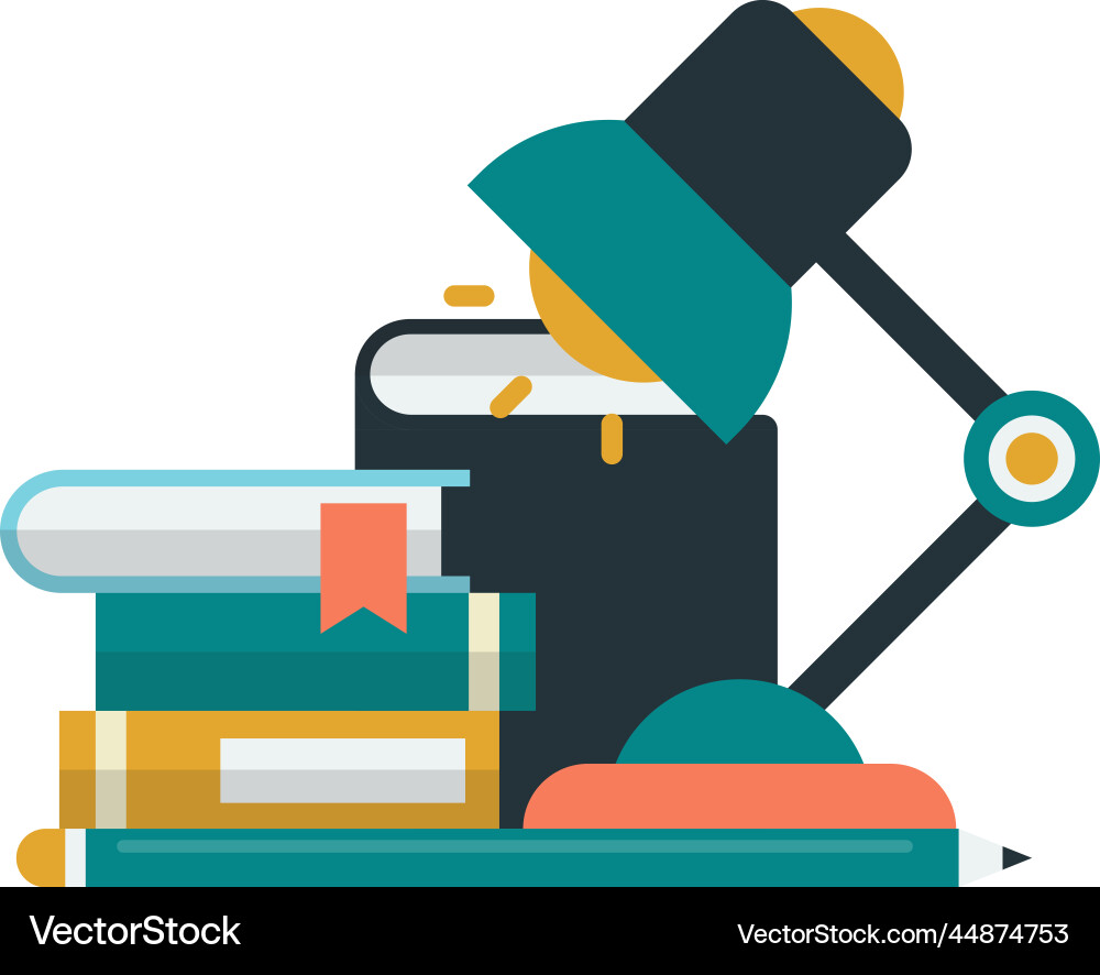 Stack of books and lamp in minimal style Vector Image