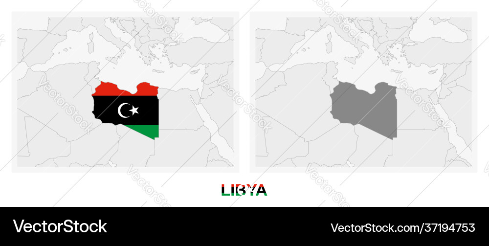 Two versions map libya with flag vector image