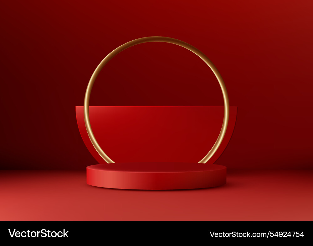 3d red podium with gold ring accent for luxurious Vector Image