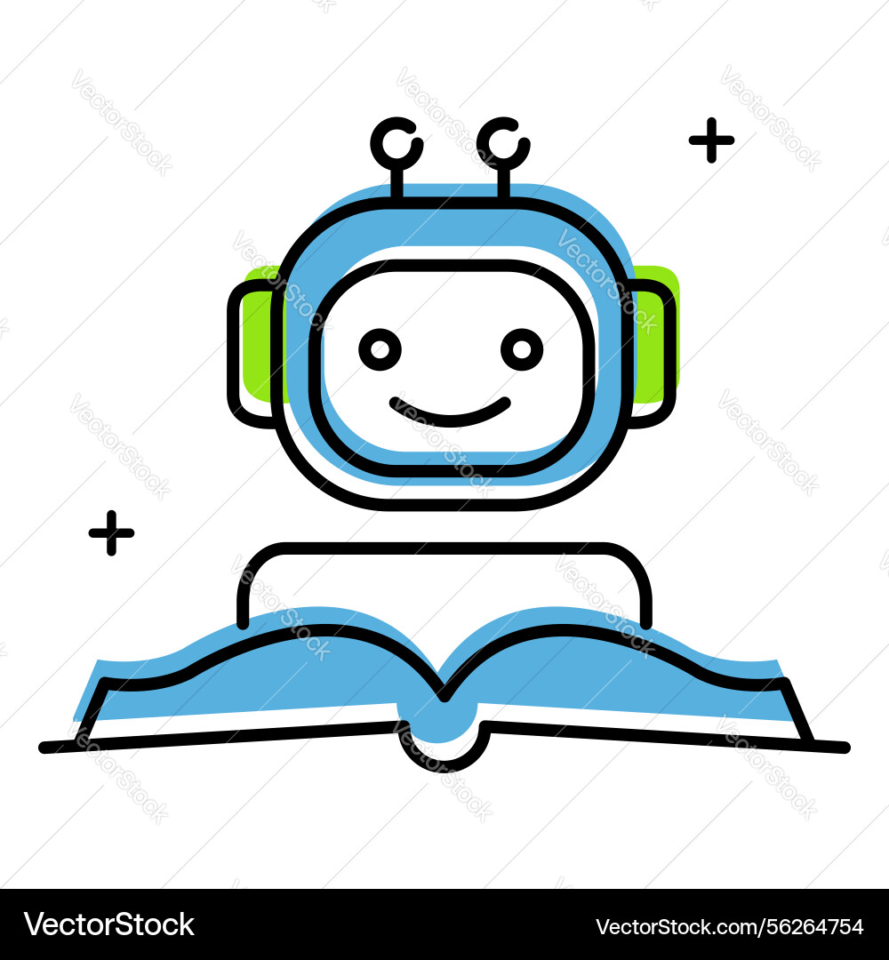 Ai-powered robot learning from book icon design Ai-powered robot learning from book icon design vector image