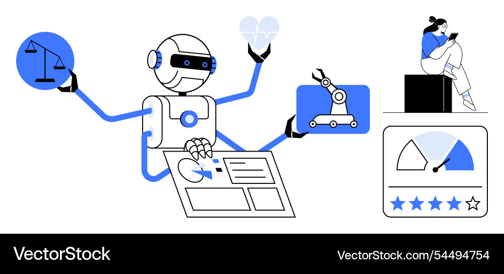 Ai robot multitasking in various fields including Ai robot multitasking in various fields including vector image