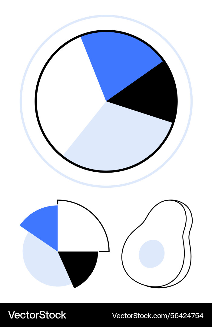 Minimalist pie charts with segmented sections vector image