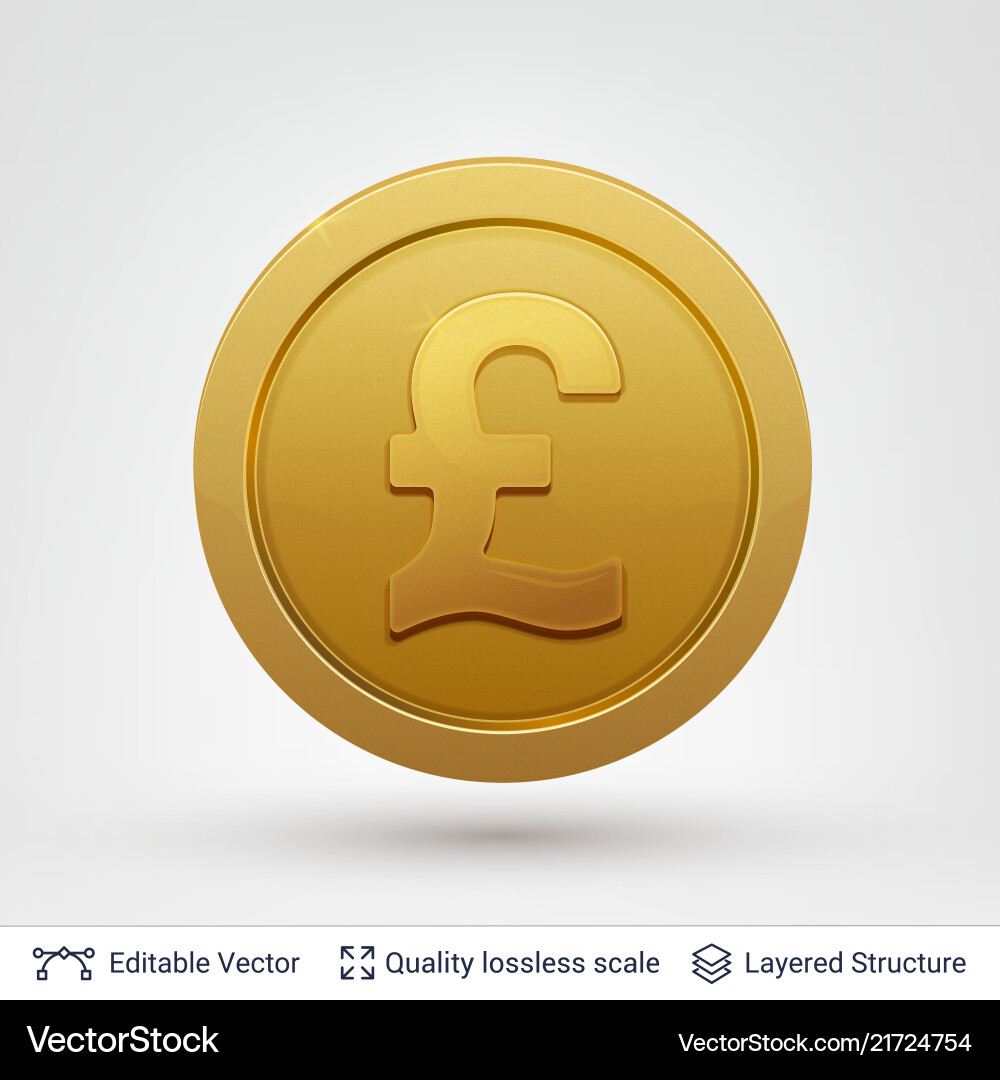 Pound symbol on round coin with drop shadow Pound symbol on round coin with drop shadow Vector Image
