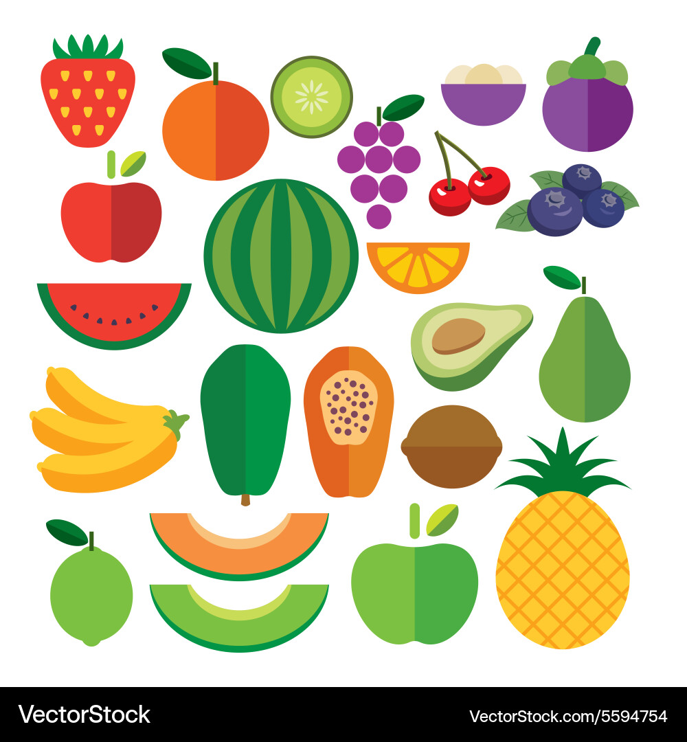 Set of fruits flat icon Royalty Free Vector Image