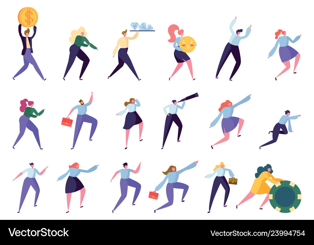 Set office worker reach goal isolated collection Set office worker reach goal isolated collection vector image