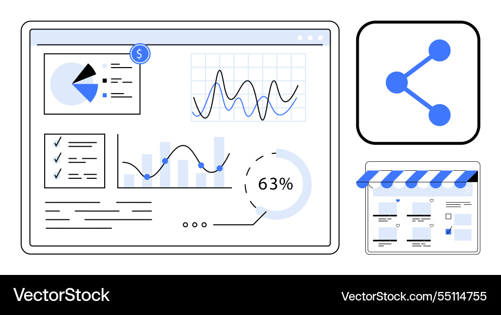 Business data dashboard with analytics graphs Business data dashboard with analytics graphs vector image