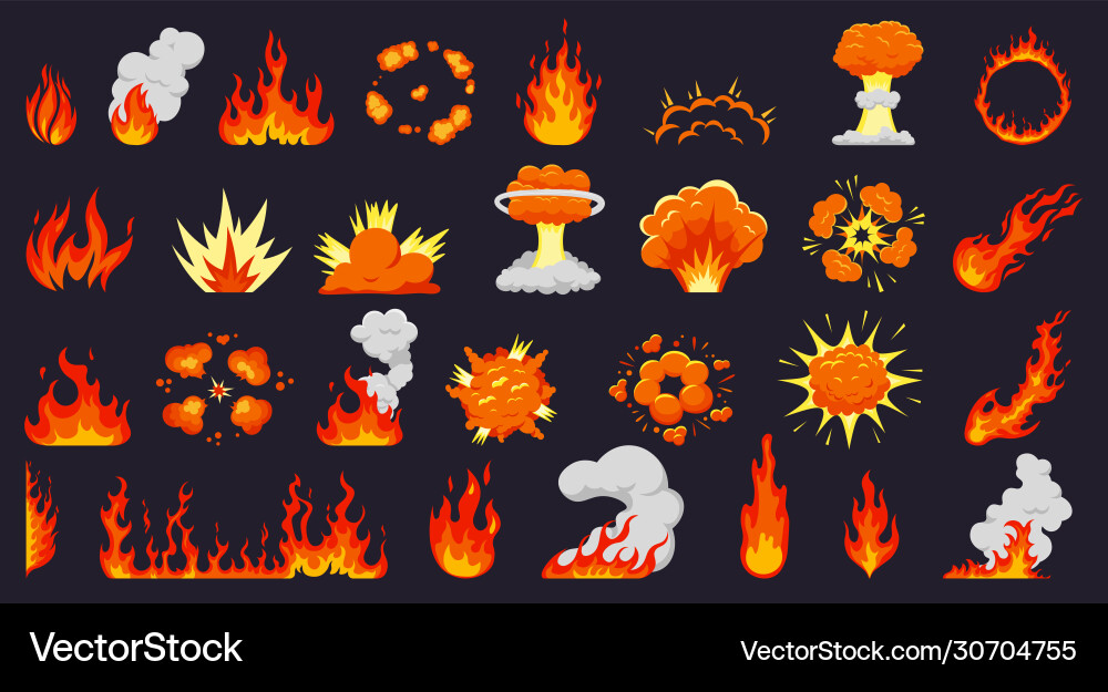 Cartoon Fire Explosion Set Royalty Free Vector Image