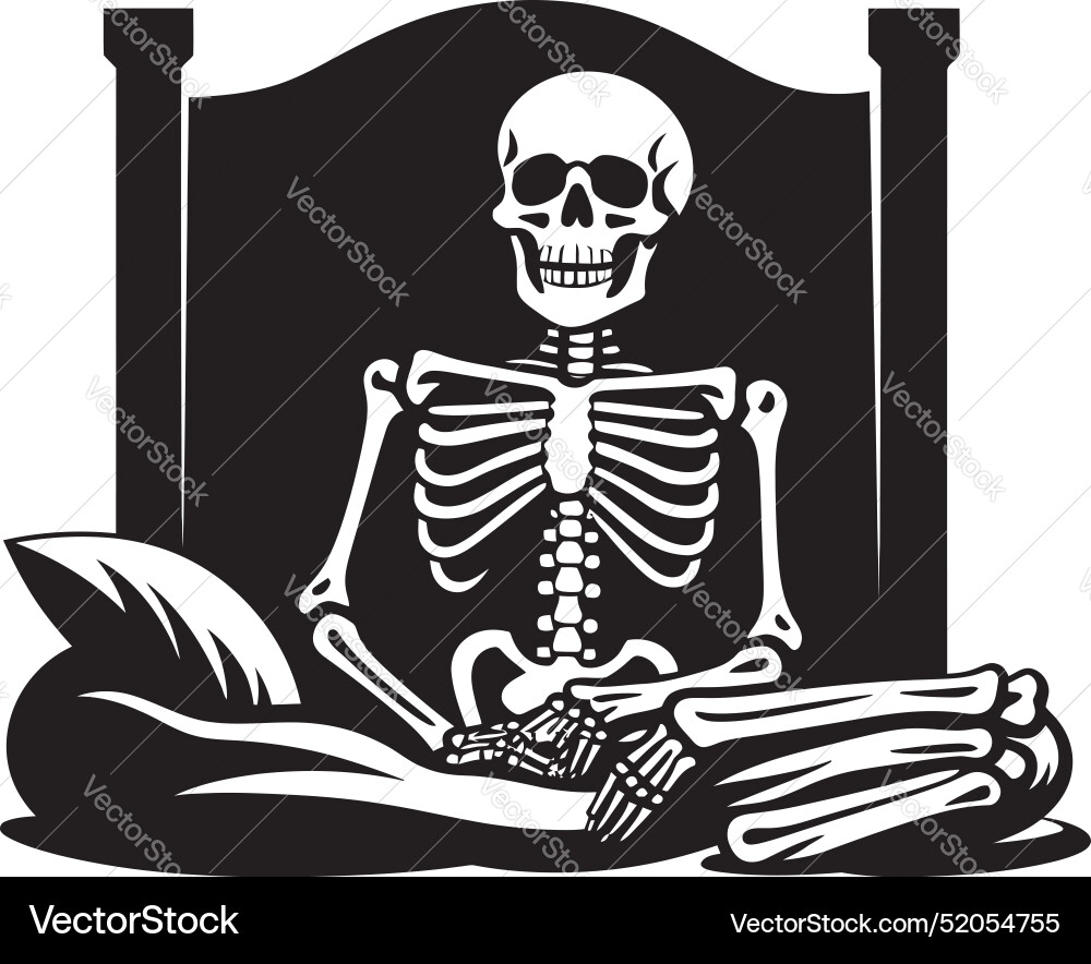 Grim relaxation skeleton lied on bed graphic Grim relaxation skeleton lied on bed graphic vector image