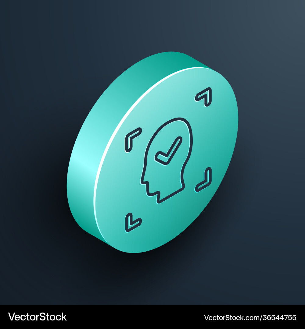 Isometric line face recognition with check mark Isometric line face recognition with check mark vector image