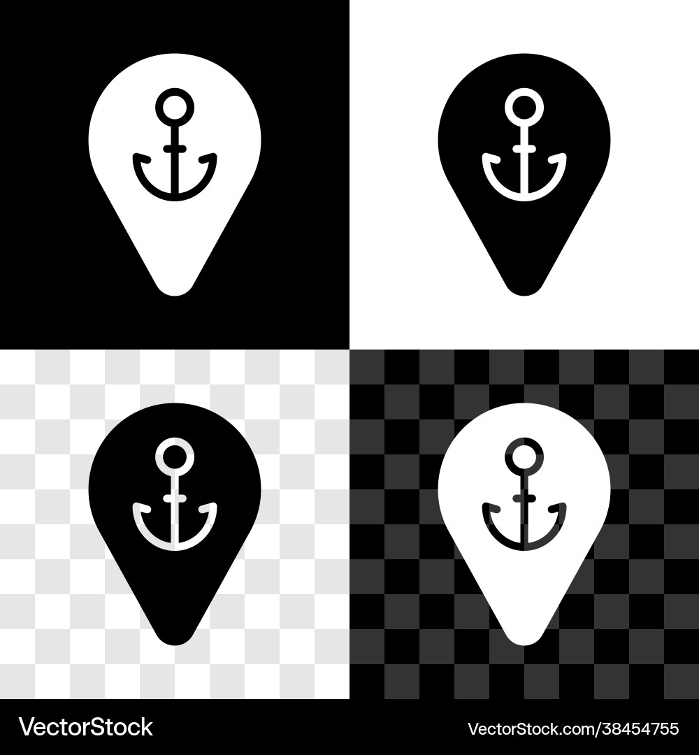 Set map pointer with anchor icon isolated on black Set map pointer with anchor icon isolated on black vector image