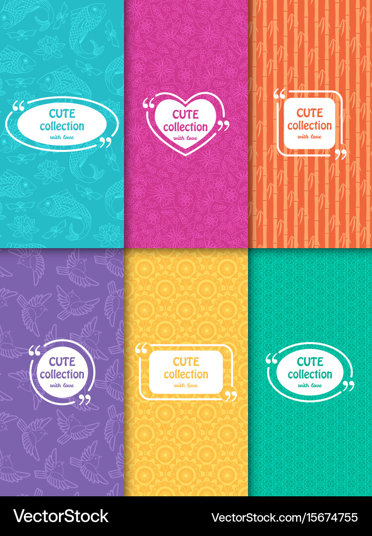 Set of cute bright seamless patterns with frames vector image