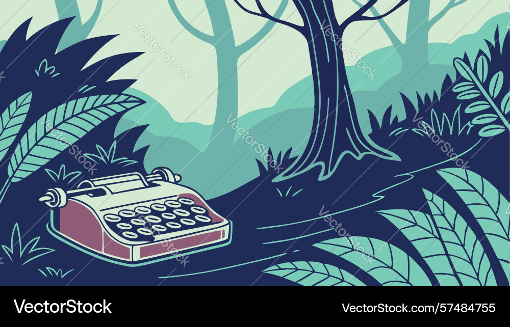 Typewriter on forest floor design generative ai Vector Image