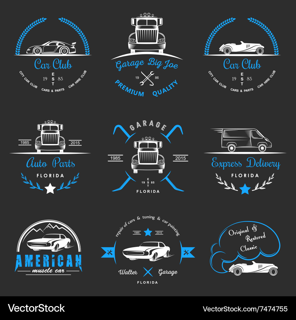 Vintage Car Garage Badges & Labels Vector Image