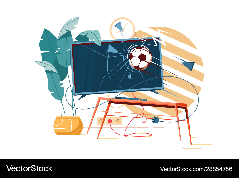 Fußball Kugel Stanzen und Zerkleinern tv Zerstörung Fußball Kugel Stanzen und Zerkleinern tv Zerstörung vektorbild