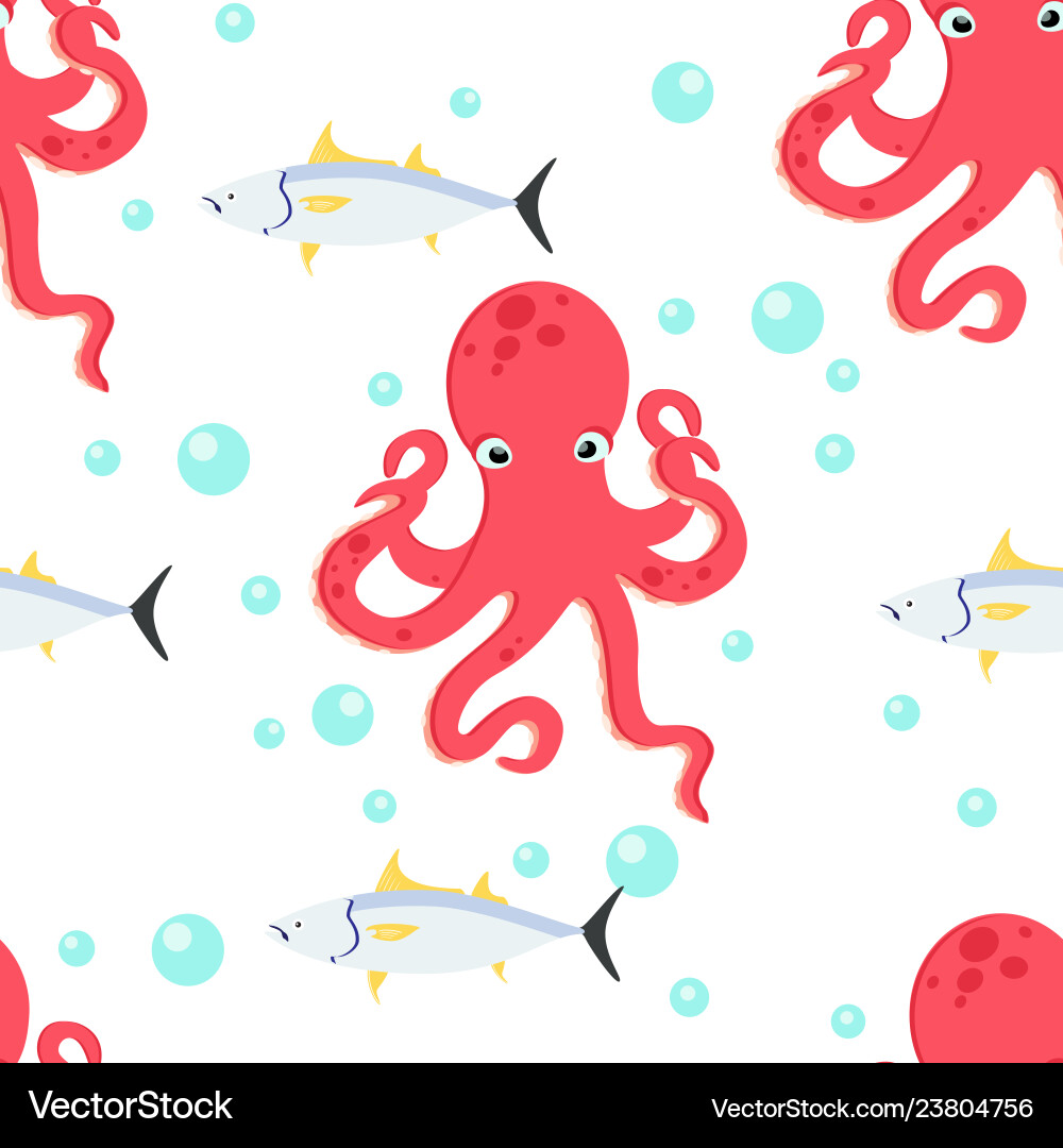 Ocean Seamless Pattern with Octopus Vector Image