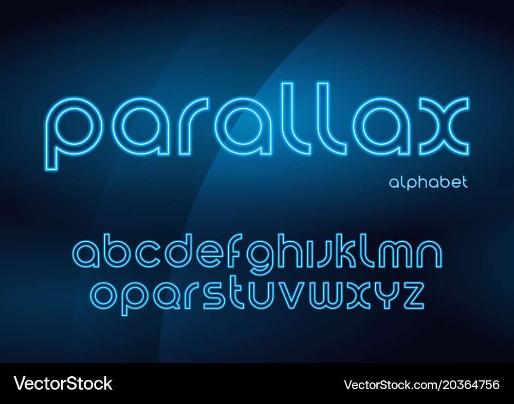 Parallax linear neon typefaces alphabet vector image