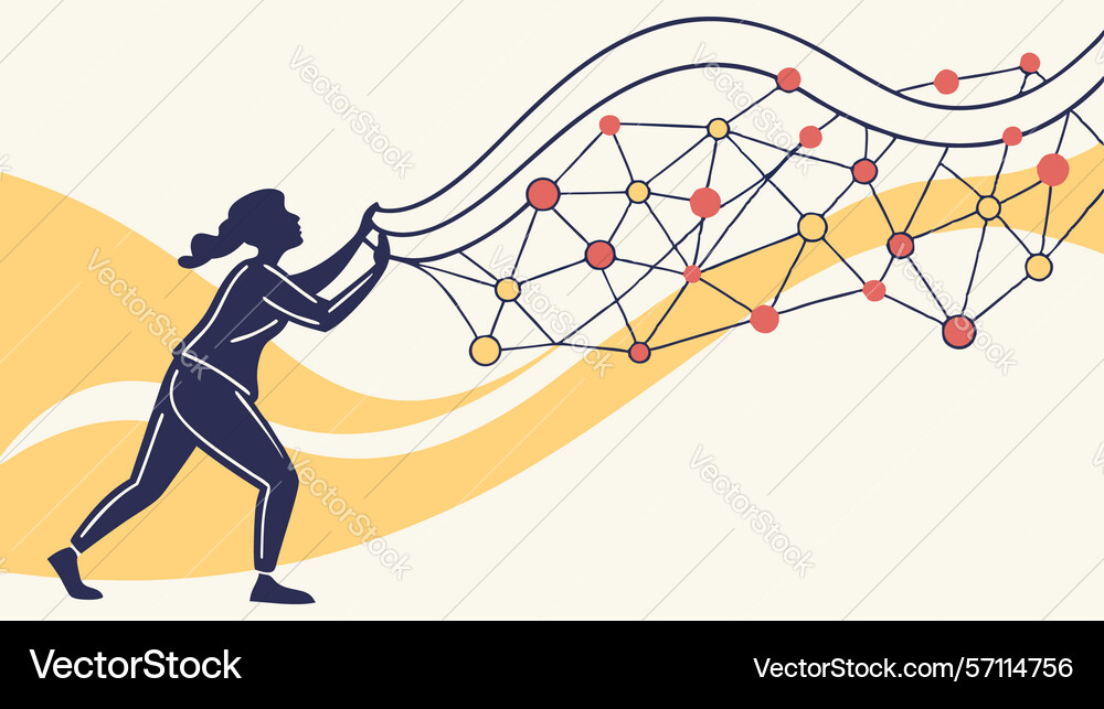 Person engaging with a complex network design Vector Image