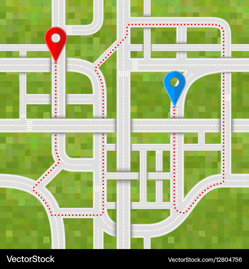 Road junctions with complicated path between gps vector image