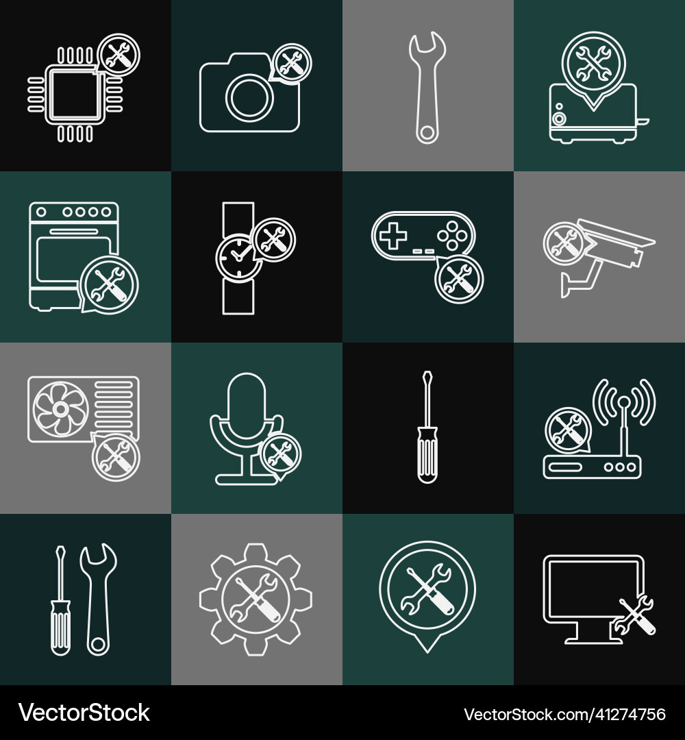 Set line computer monitor service router wi-fi Vector Image