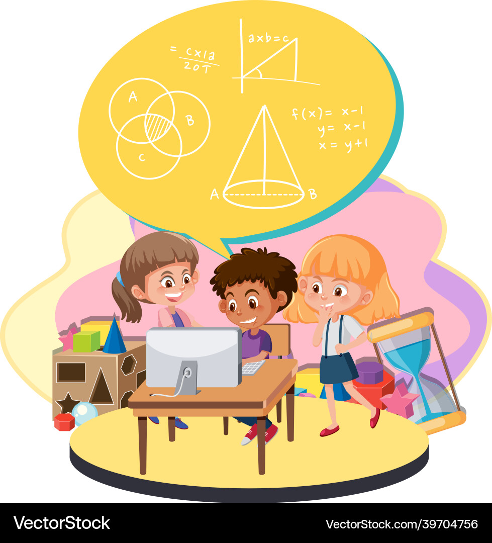 Student learning math using electronic device Vector Image