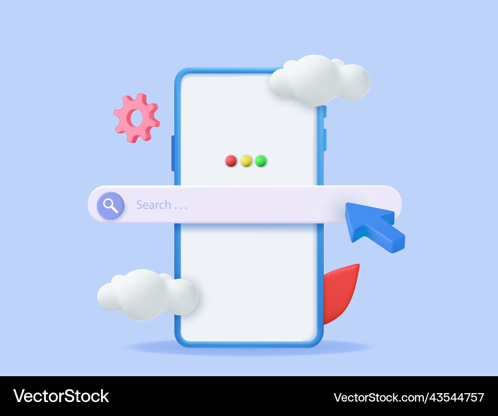 3d searching on internet with smartphone vector image