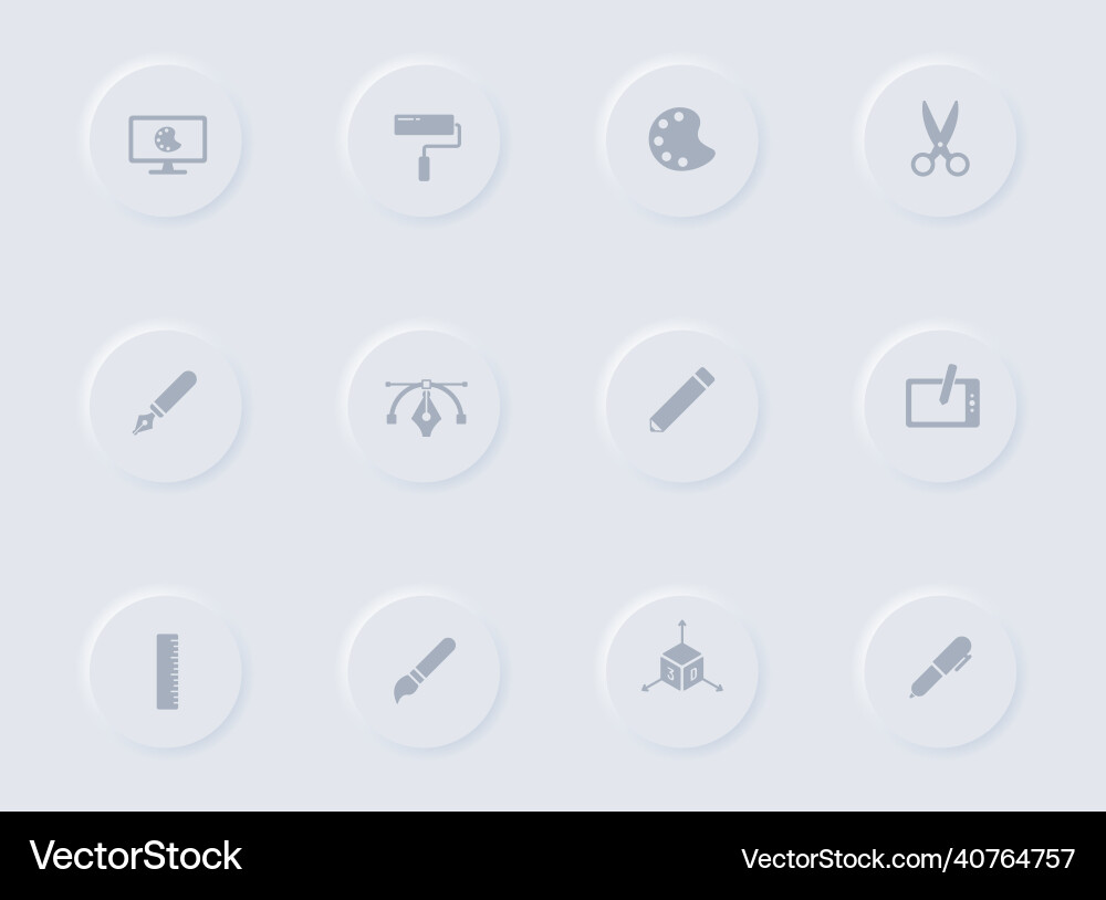 Art and design gray icons on round buttons Art and design gray icons on round buttons vector image