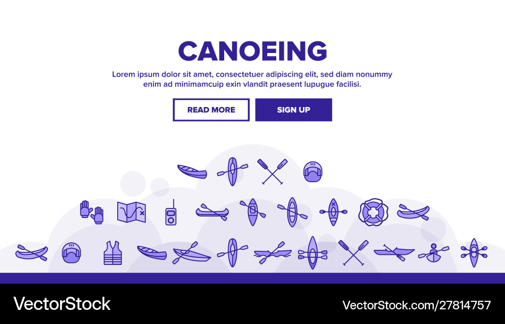 Canoeing active rest thin line icons set Canoeing active rest thin line icons set Vector Image