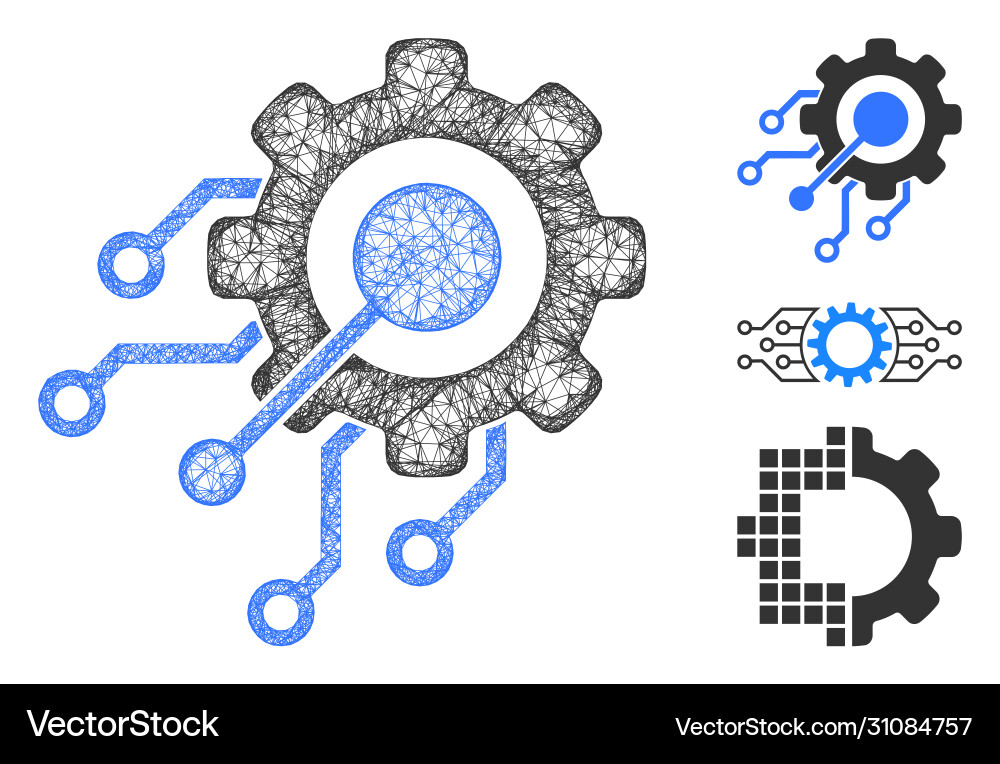Digital integration gear polygonal web mesh Digital integration gear polygonal web mesh vector image
