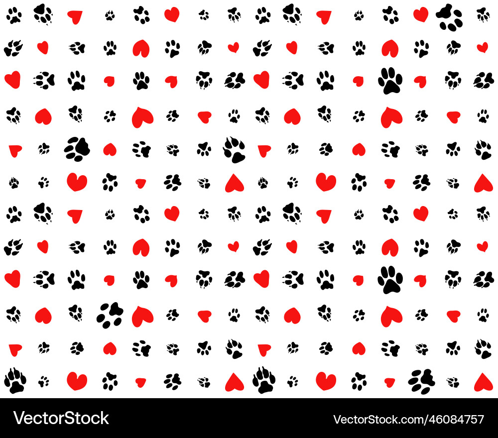 Dogs paws and red hearts Dogs paws and red hearts Vector Image