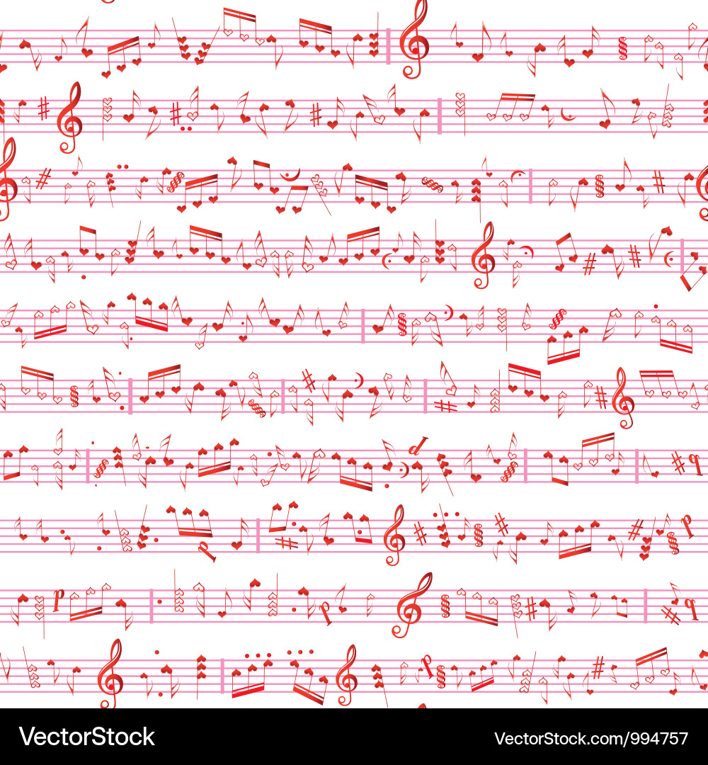 Musical Heart Notes Seamless Vector Image