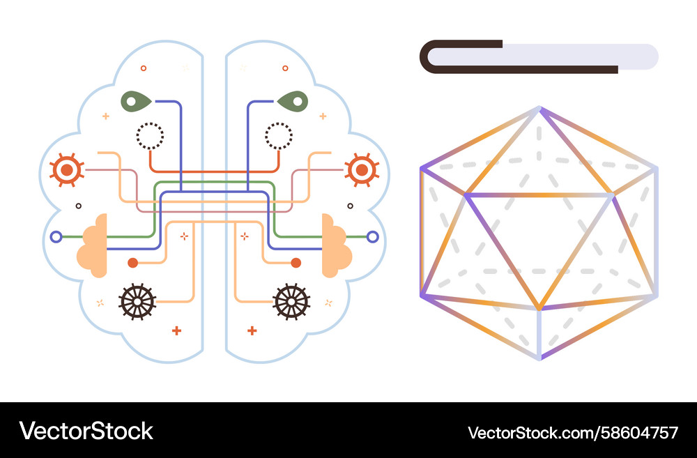 Neural Network Brain with Geometric Shapes Vector Image