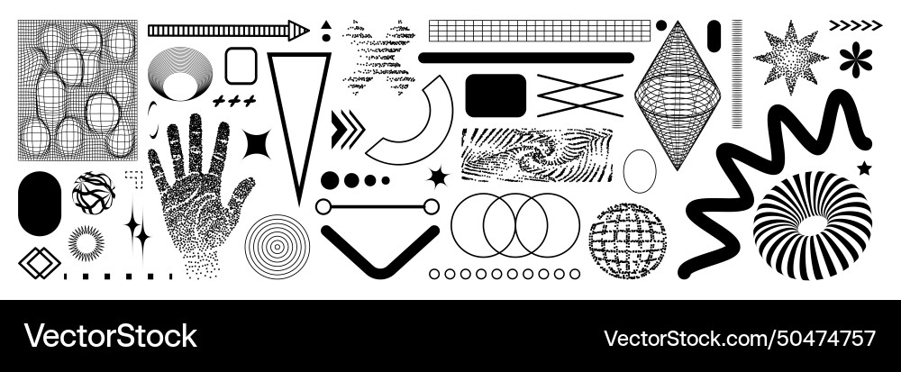 Retro shape graphic set wireframe stipple effect Vector Image
