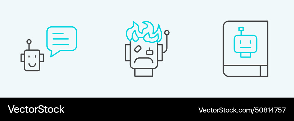 Set line user manual bot and robot burned out icon Set line user manual bot and robot burned out icon vector image