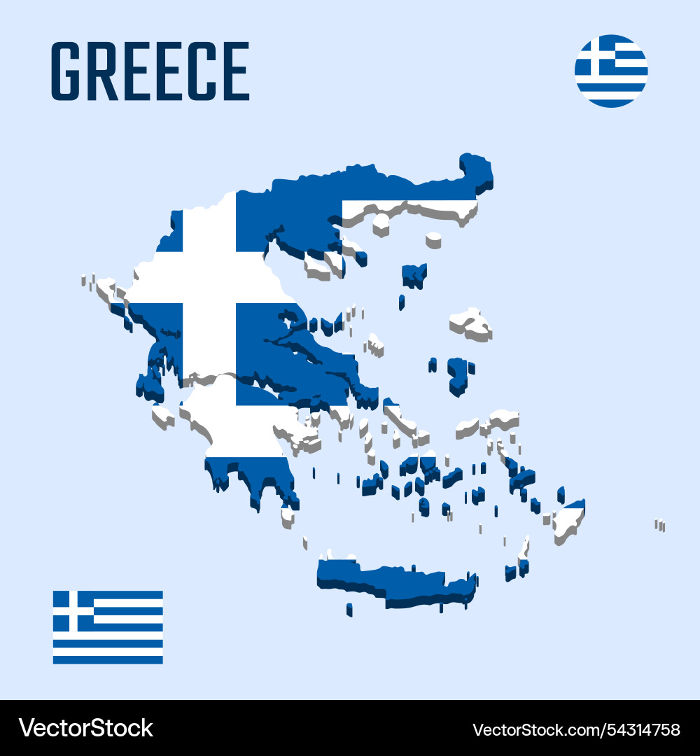 3d greece map with flag three dimensional 3d greece map with flag three dimensional vector image