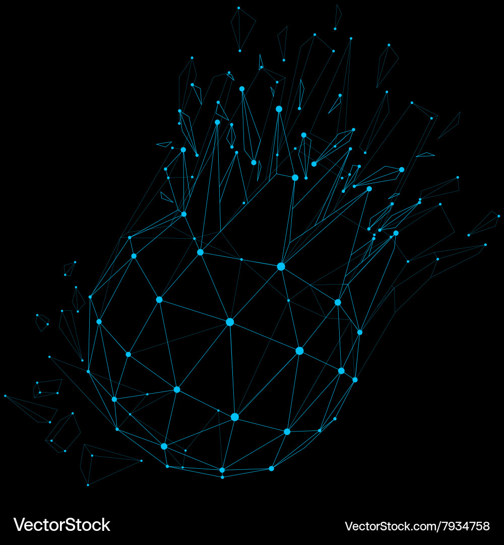 3d low poly object with blue connected lines Vector Image