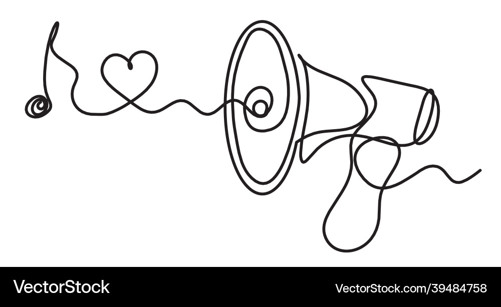 Abstract note and megaphone as continuous lines vector image