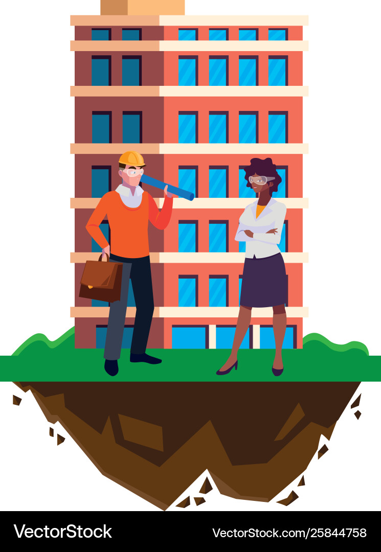 Architect builder with constructor workers Vector Image